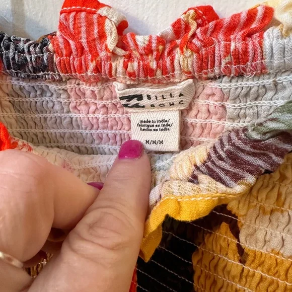 Billabong Golden Daze smocked top - Red, White, Gold, Brown - Picture 7 of 8